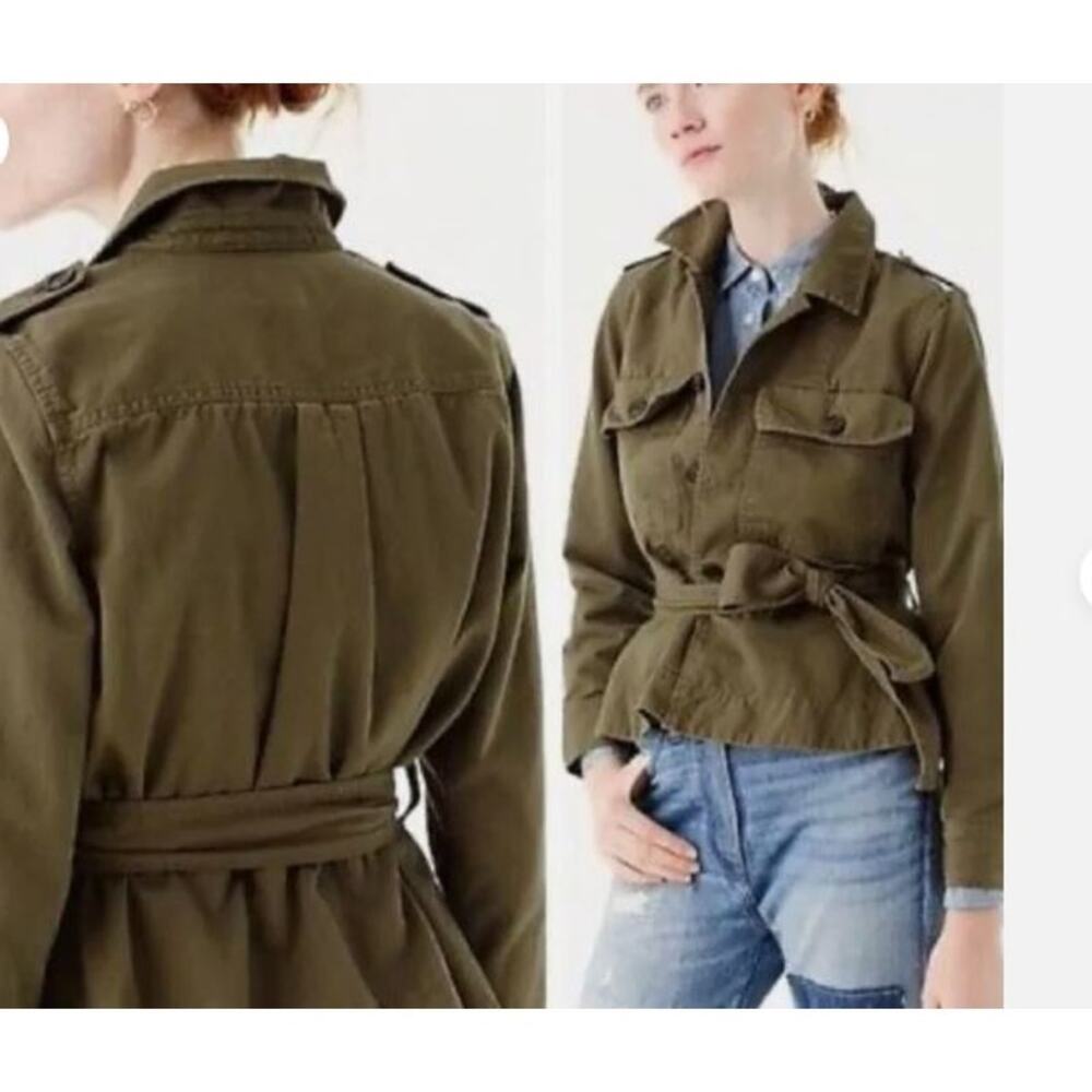 J. Crew Women's S Olive Green Cotton Fatigue‎ Jacket Short Belted Casual Coat